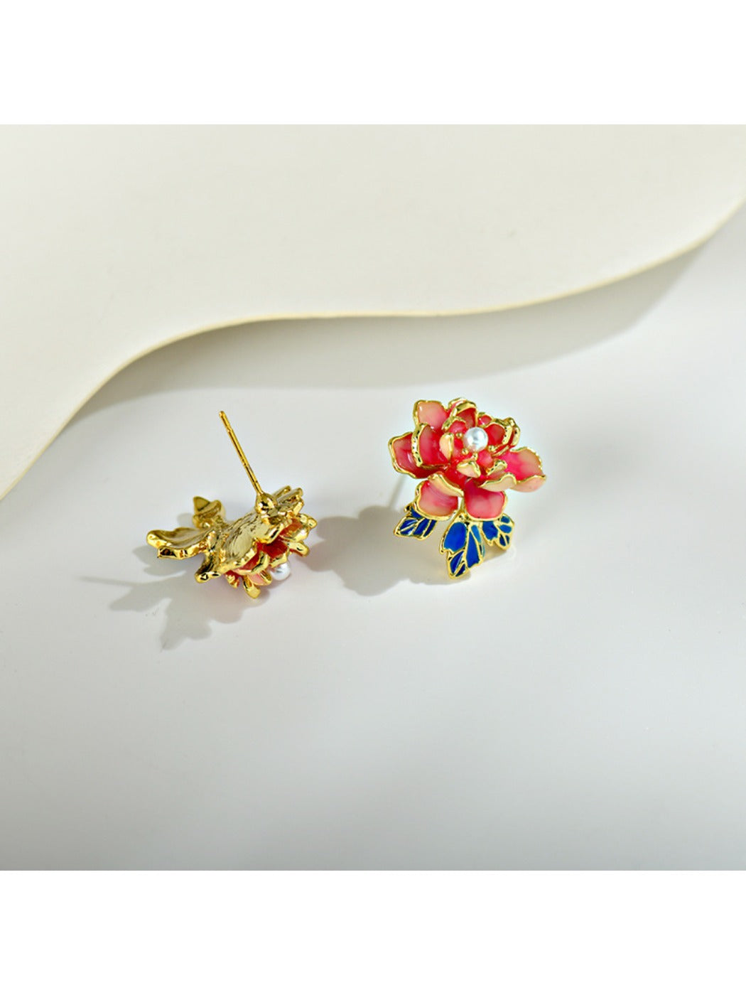 Earedge - Red Peony Floral Stud Earrings