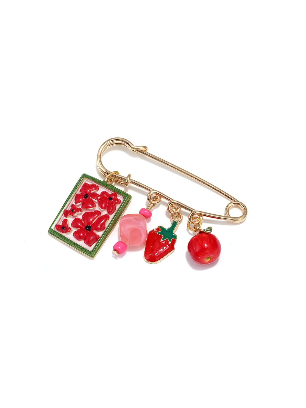 Brovia - Flower and Fruit Charm Safety Pin Brooch