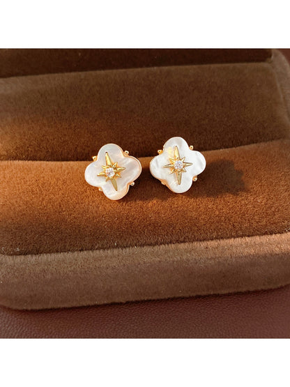 Earedge - Alloy Floral Synthetic Zircon Stud Earrings