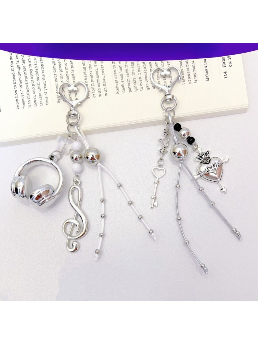 Close-up of Love Headphone Shaped Keychain in red and white colors