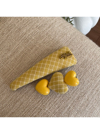 Gifty - Yellow Plaid Scrunchie Hair Clip and Headband