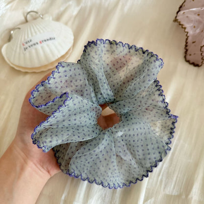 Gifty - Plaid Mesh Ruffle Edge Polyester Scrunchie