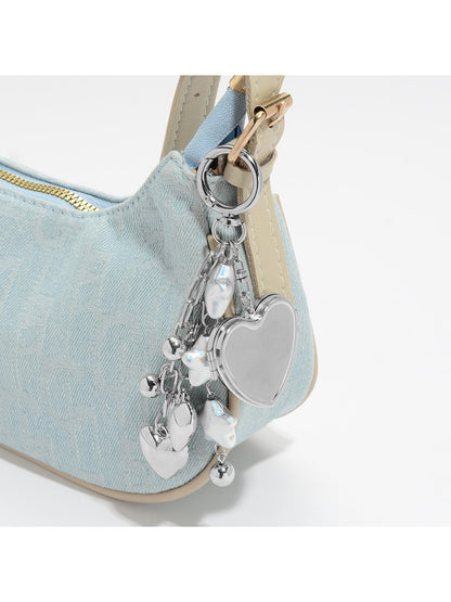 Keypus - Silver Tone Heart Mirror Charm Chain Keychain