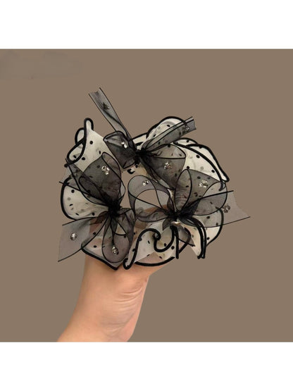 Gifty - Elegant Polka Dot Mesh Bow Ponytail Scrunchie