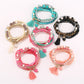 Close-up of Lovra stylish multi-row beaded bracelet with colorful beads on wrist