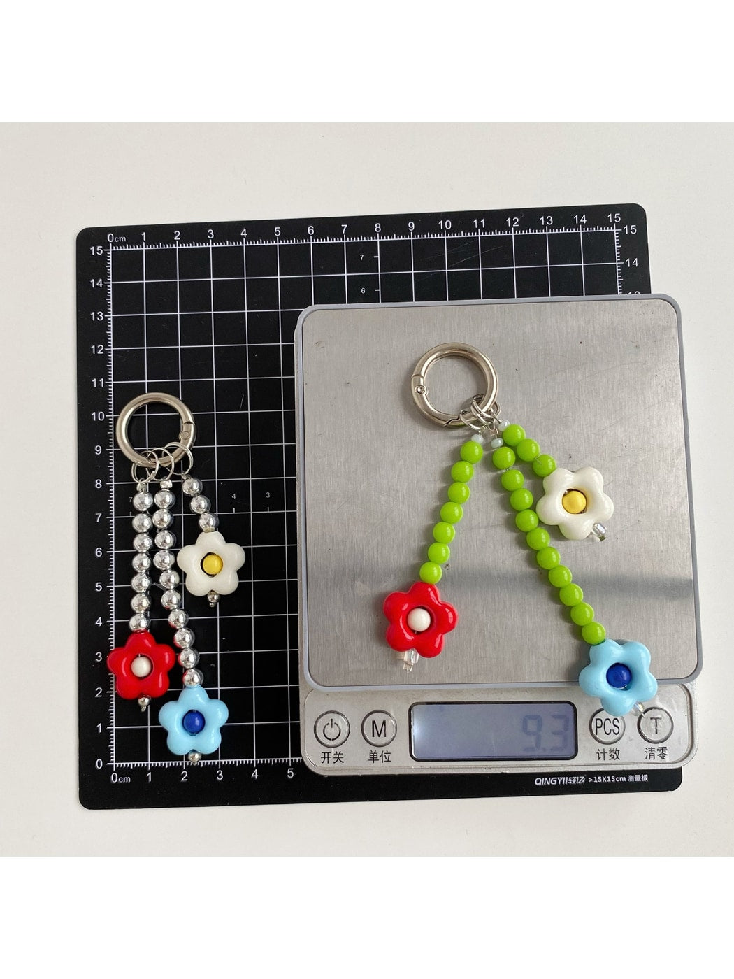 Keypus - Floral Beaded Triple Flower Bag Charm Keychain