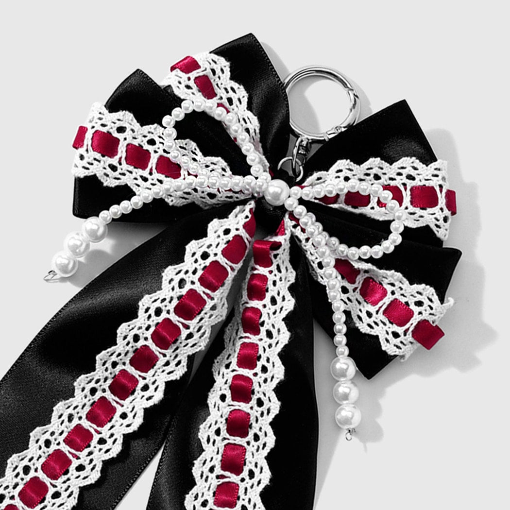Keypus - Vintage Y2K Lace and Bead Bow Keychain
