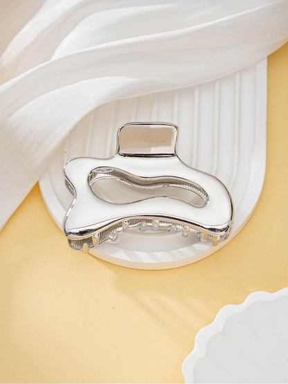 Beau - Silver Openwork Smooth Hair Claw Clip