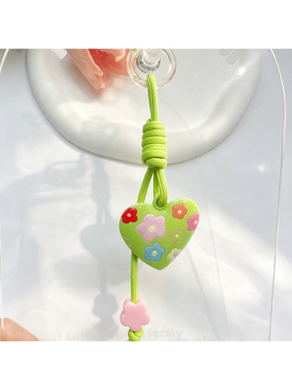 Keypus - Heart Pendant Bag Charm Alloy Cord Loop Keychain