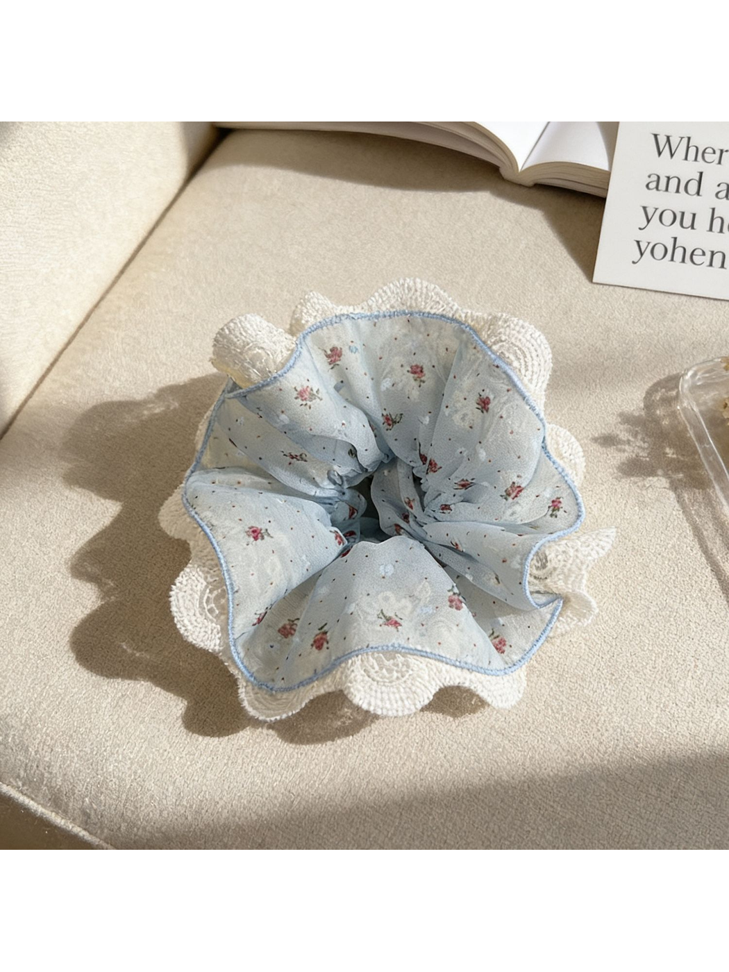 Gifty - Floral Lace Trim Wide Scrunchie Hair Tie