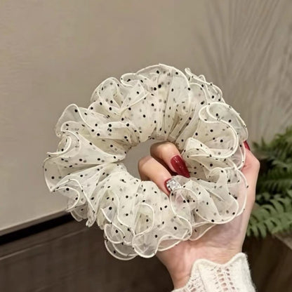 Gifty - Polka Dot Mesh Layered Ruffle Hair Scrunchie