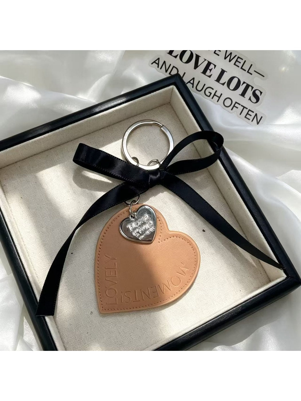 Keypus - Ribbon Accent Heart Pendant Key Ring Keychain