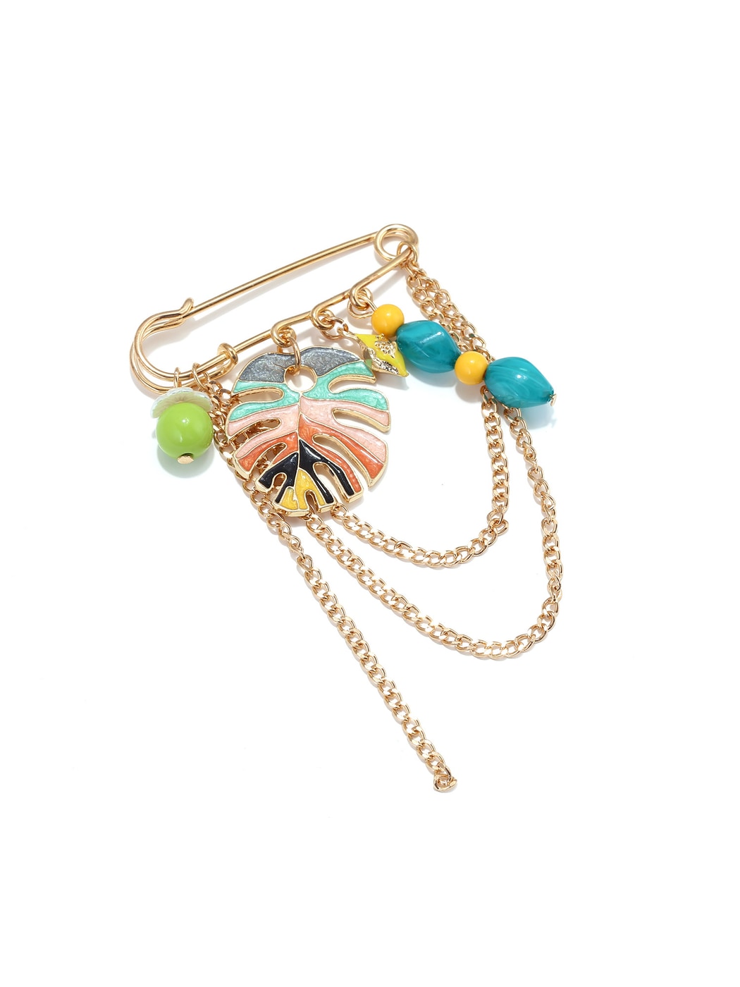 Brovia - Leaf Enamel Chain Statement Brooch