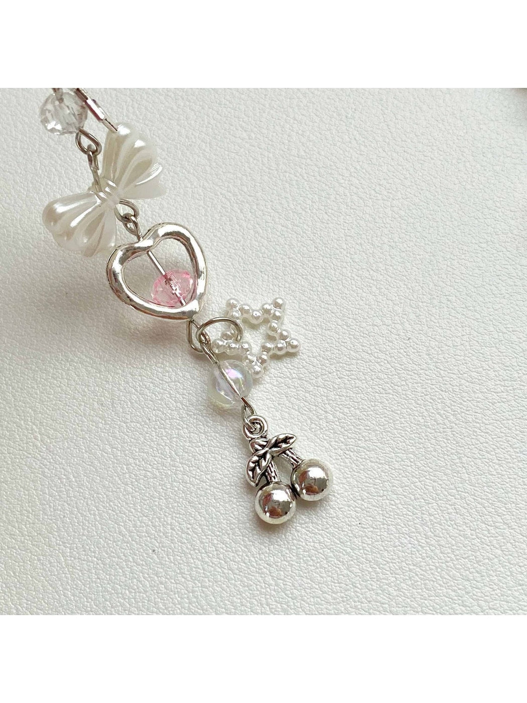 Keypus - Acrylic Bow Cherry Heart Beaded Keychain