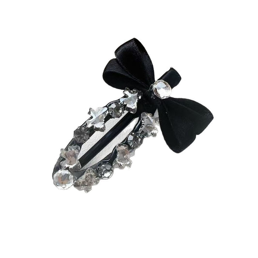 Beau - Ribbon Bow Rhinestone Accent Hair Clip