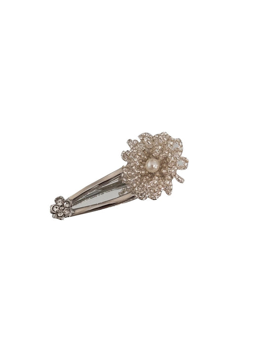 Beau - Beaded Flower Alloy Bangs Hair Clip