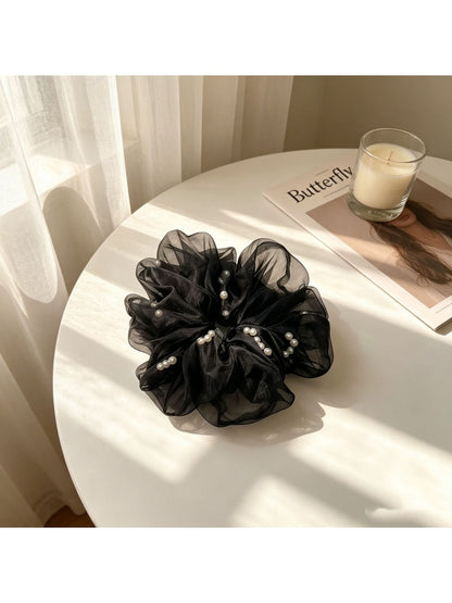 Gifty - Sheer Ruffle Beaded Polyester Scrunchie