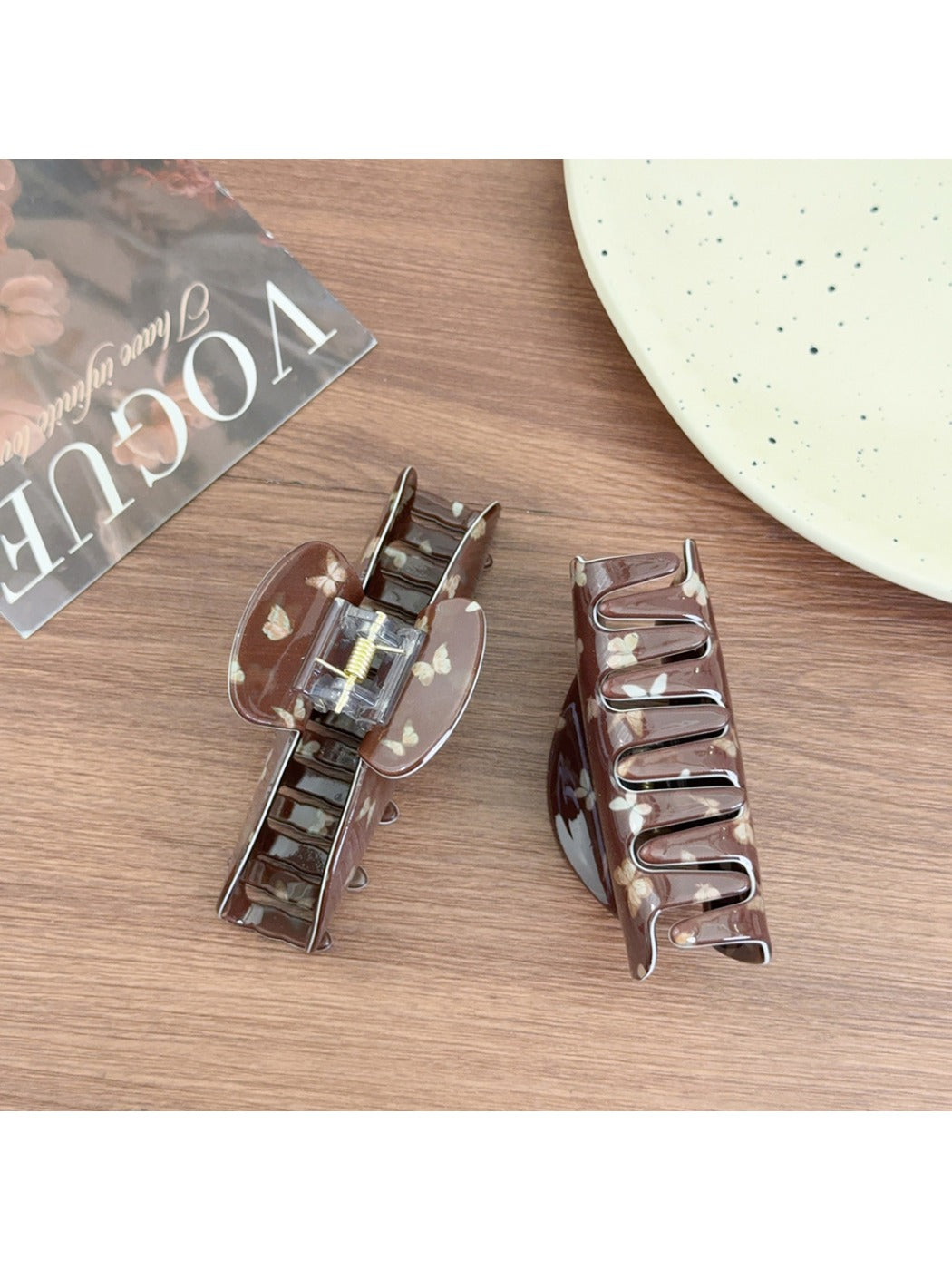 Beau - Brown Butterfly Print Hair Claw Clip