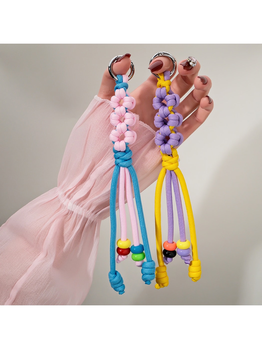 Keypus - Colorblock Floral Beaded Woven Bag Charm Keychain