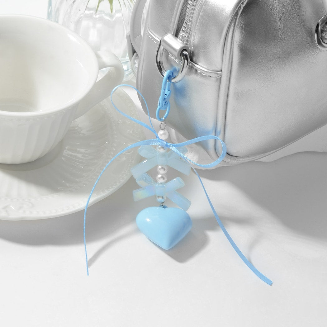 Keypus - Glossy Heart and Ribbon Bow Pendant Keychain