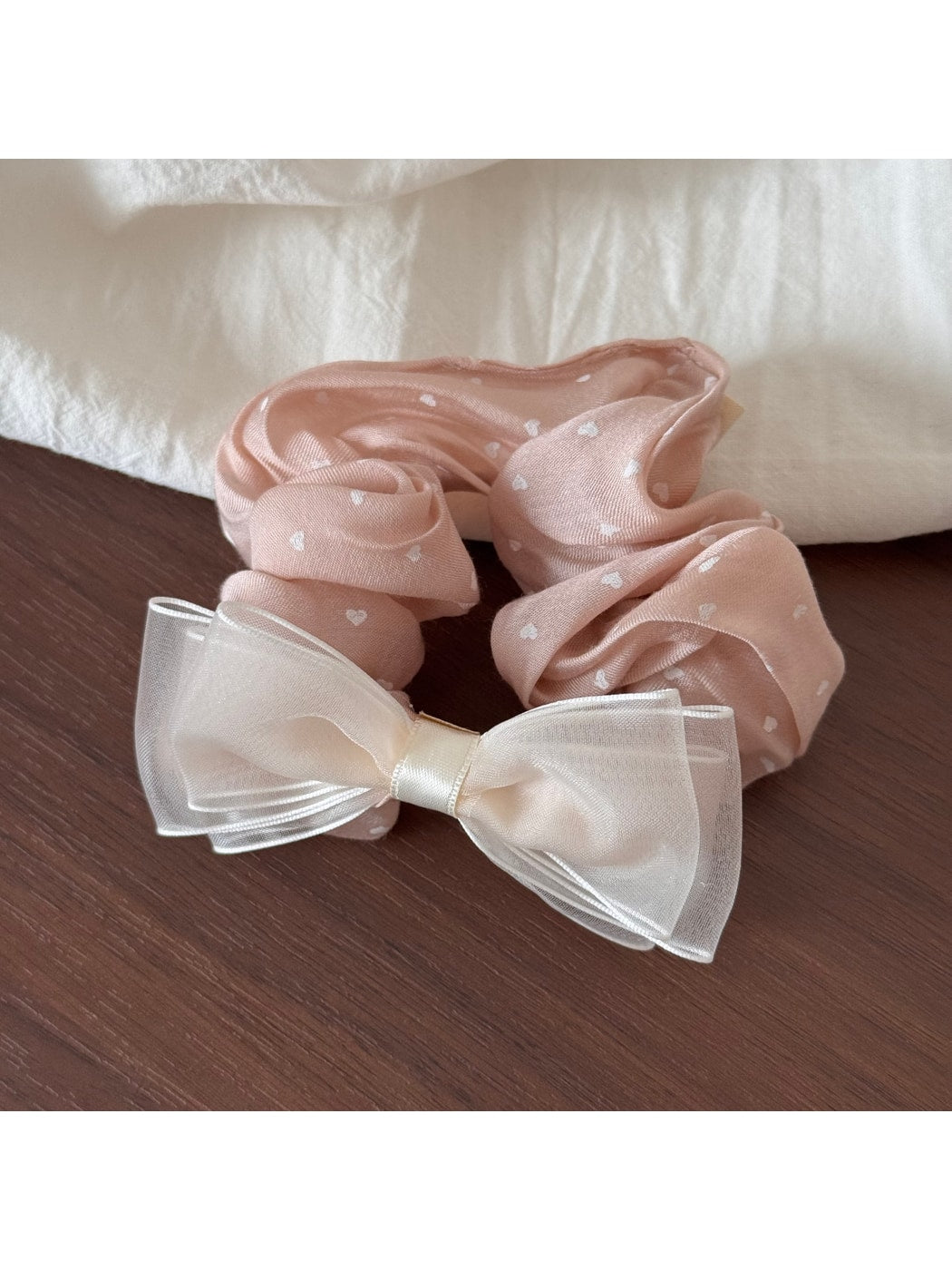 Gifty - Heart Polka Dot Sheer Textured Fabric Scrunchie