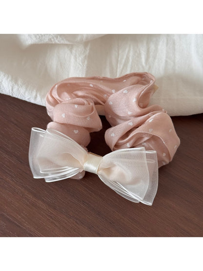 Gifty - Heart Polka Dot Sheer Textured Fabric Scrunchie