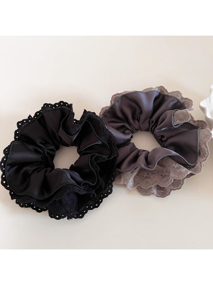 Gifty - Satin Lace Edge Pleated Scrunchie
