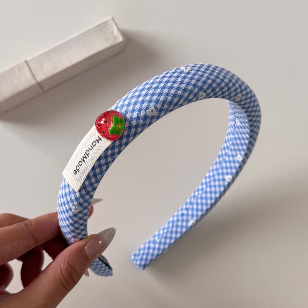 Gifty - Strawberry Detail Plaid Fabric Hair Scrunchie