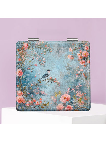 Mirroray - Foldable Floral Print Glass Makeup Mirror
