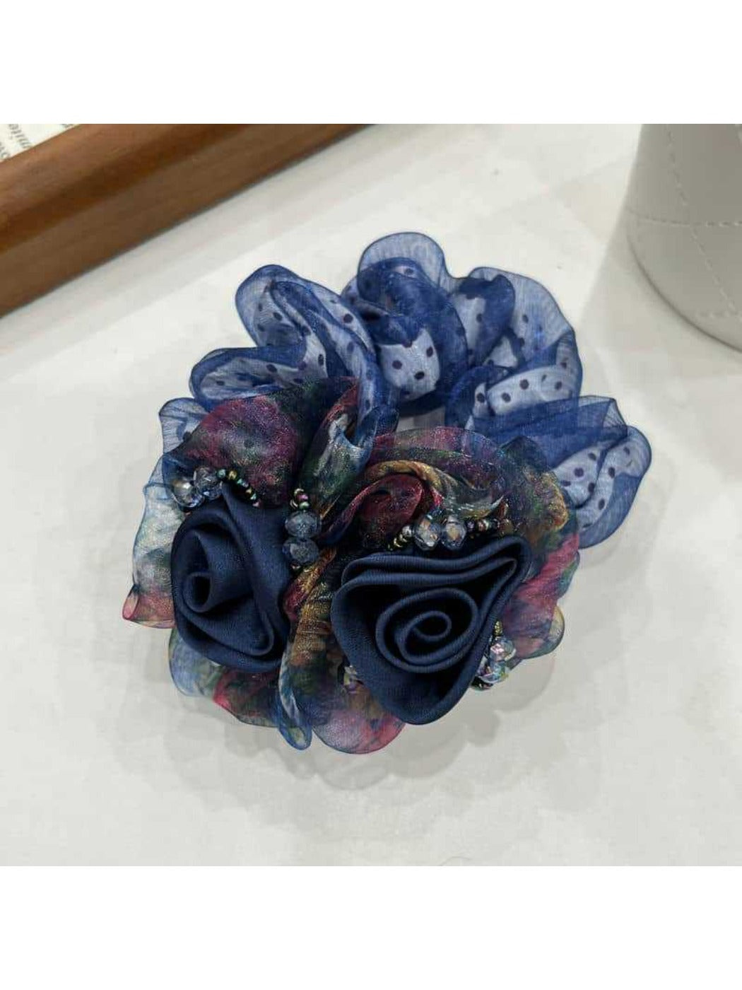 Gifty-Floral Hair Tie Elegant Bow Scrunchie Summer Mesh
