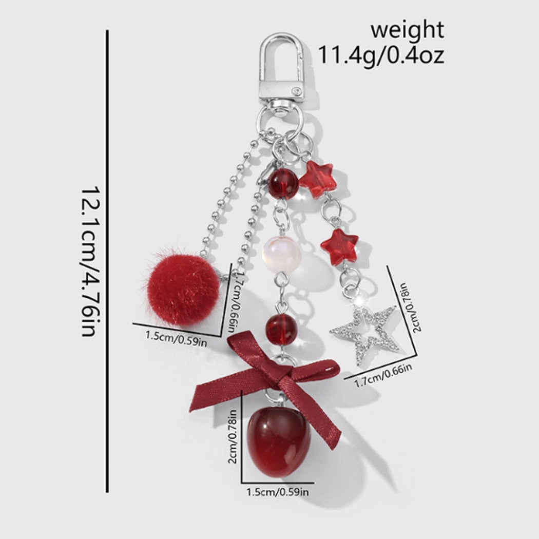 Keypus - Red Bow and Strawberry Pendant Keychain