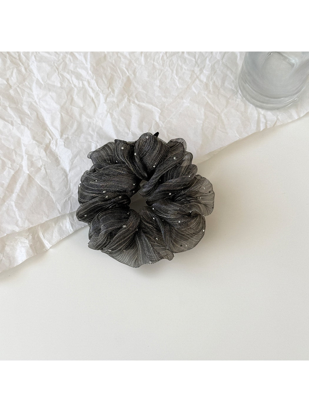 Gifty - Ruffled Mesh Polka Dot High Elastic Scrunchie