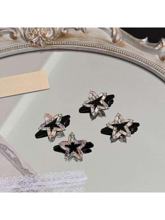 Beau - Rhinestone Five-Point Star Accent Hair Clip
