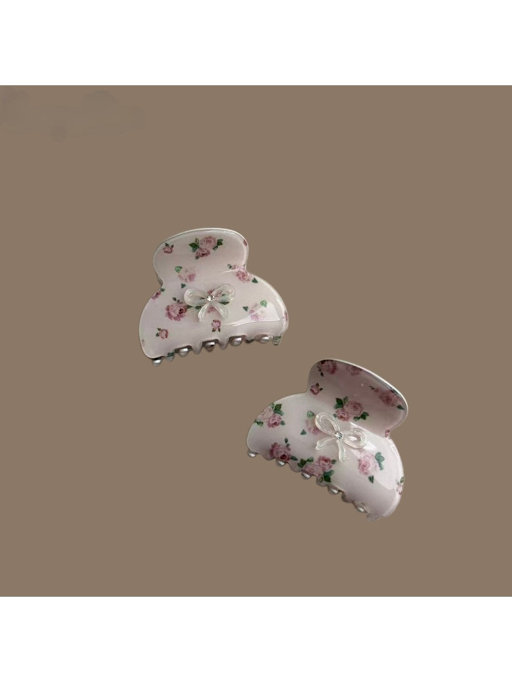 Beau - Floral Print Bow Plastic Hair Claw Clip