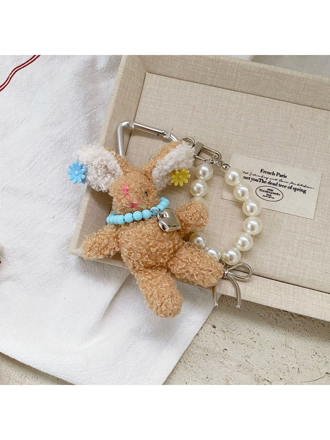 Keypus - Long Ear Plush Rabbit Beaded Bag Charm Keychain