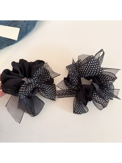 Gifty - Black Mesh Polka Dot Bow Scrunchie