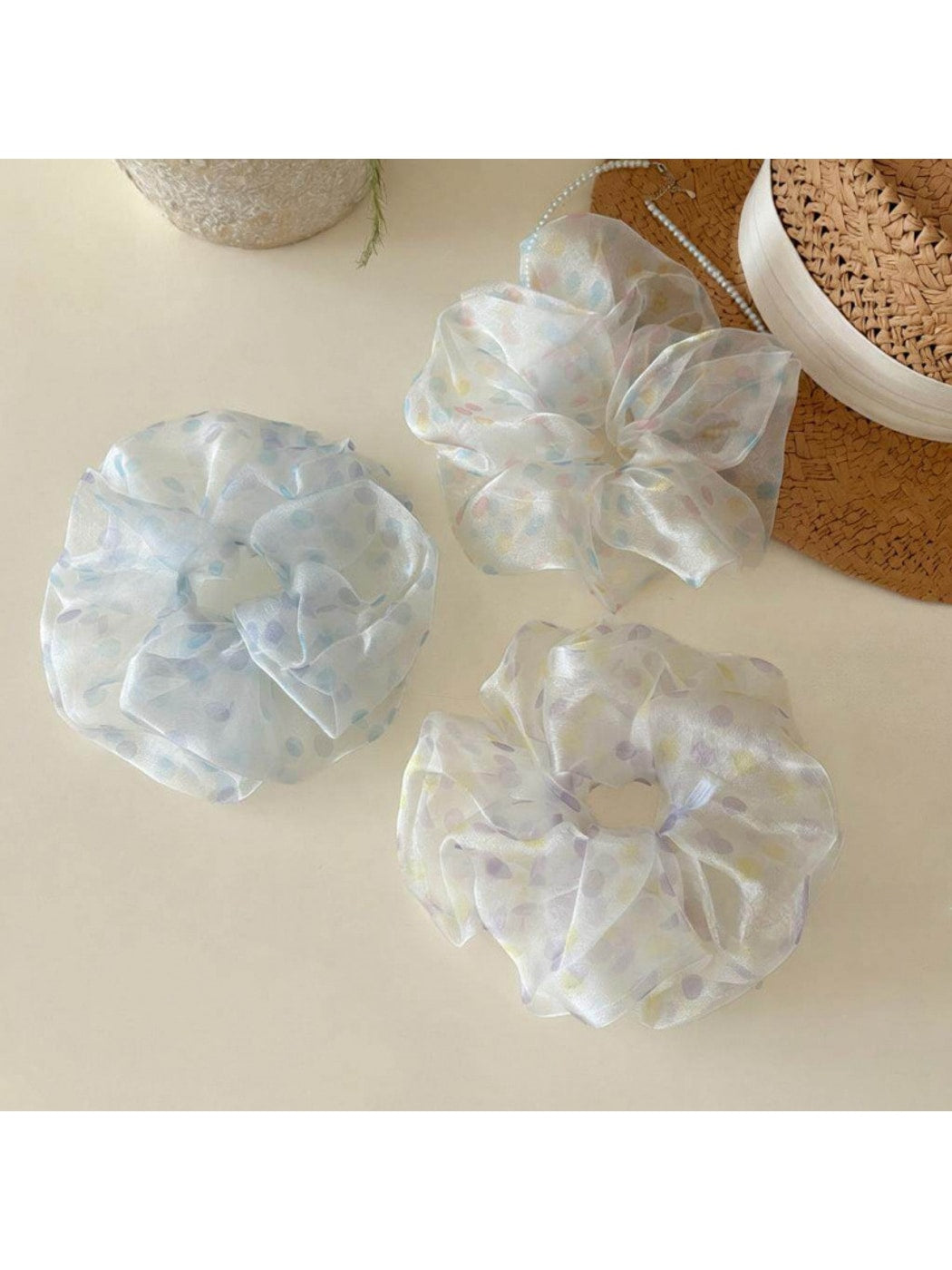 Gifty - Sheer Polka Dot Mesh Look Polyester Scrunchie