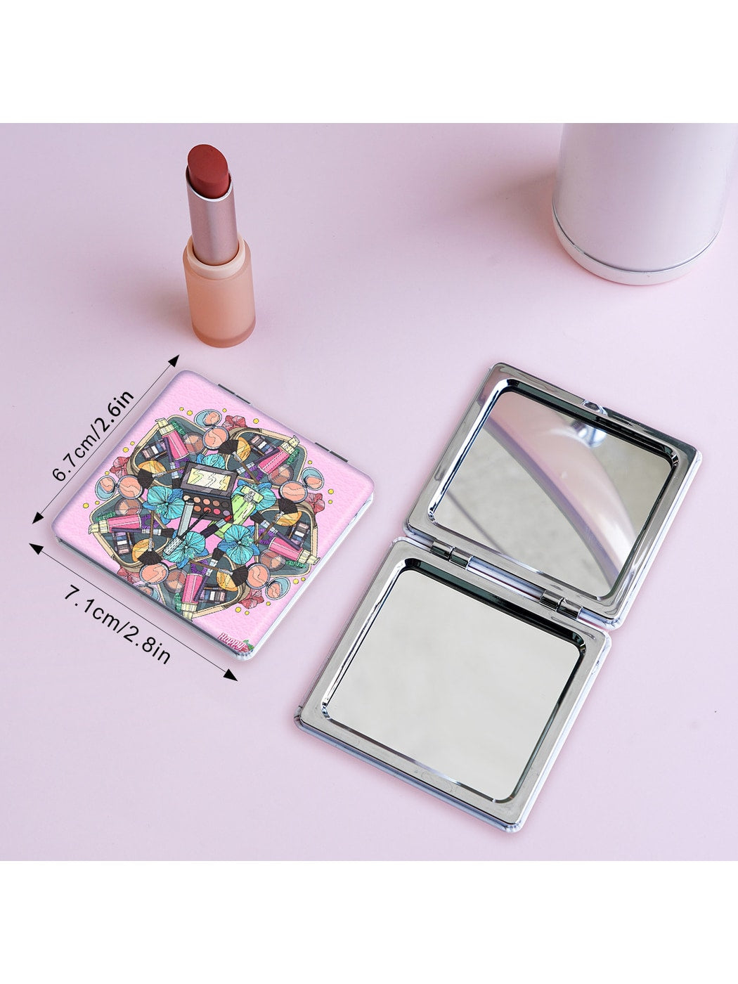 Mirroray - Makeup Theme Cartoon Print Makeup Mirror