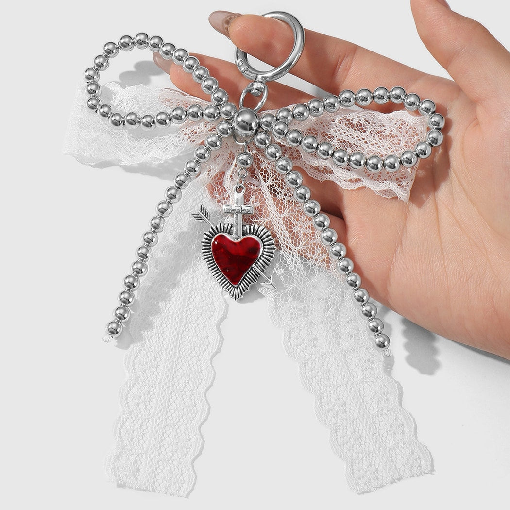 Keypus - Y2K Lace Bow Heart Cross Keychain