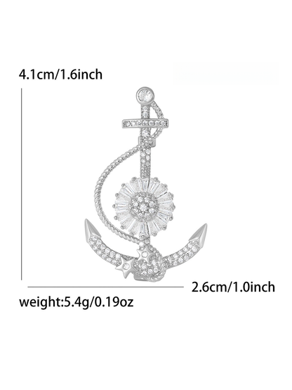 Brovia - Rhinestone Anchor Accent Alloy Brooch