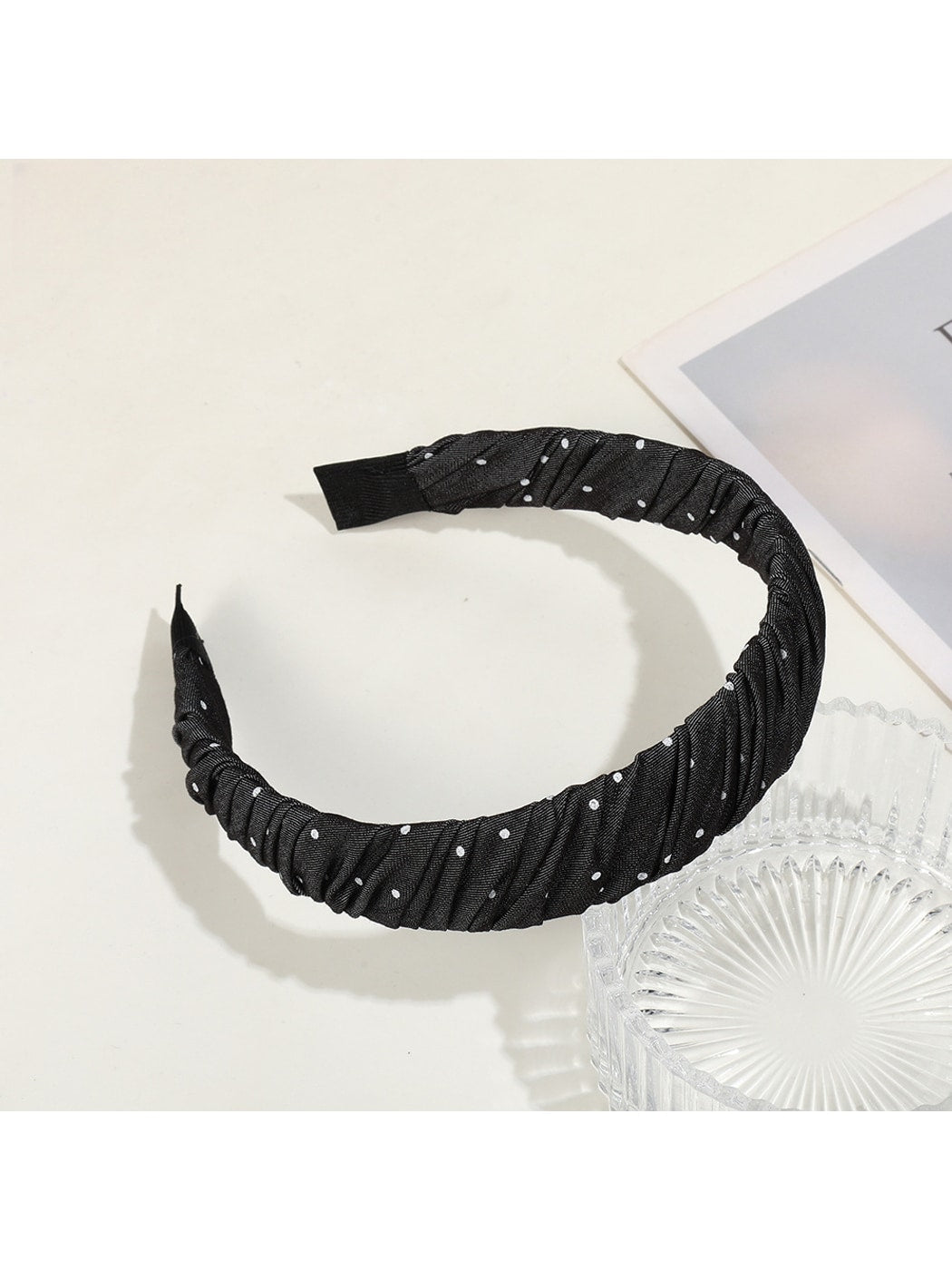Gifty - Polka Dot Pleated Fabric Wide Edge Headband