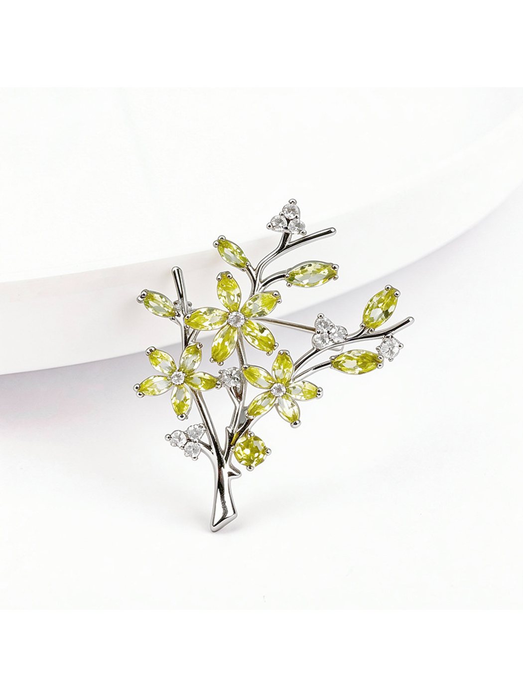 Brovia - Silver Tone Branch Flower Leaf Brooch Pin