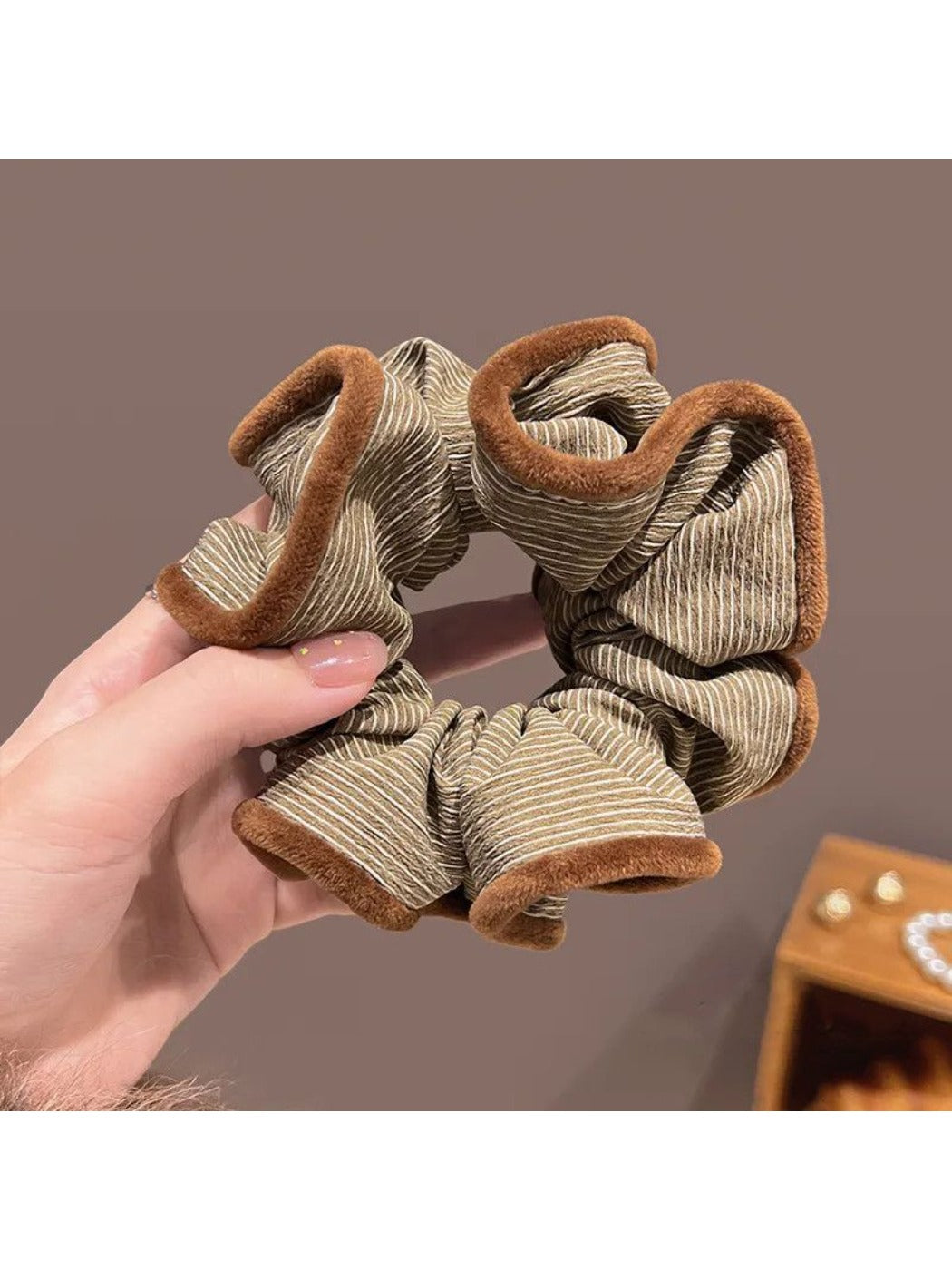 Gifty - Striped Plush Trim Hair Ring