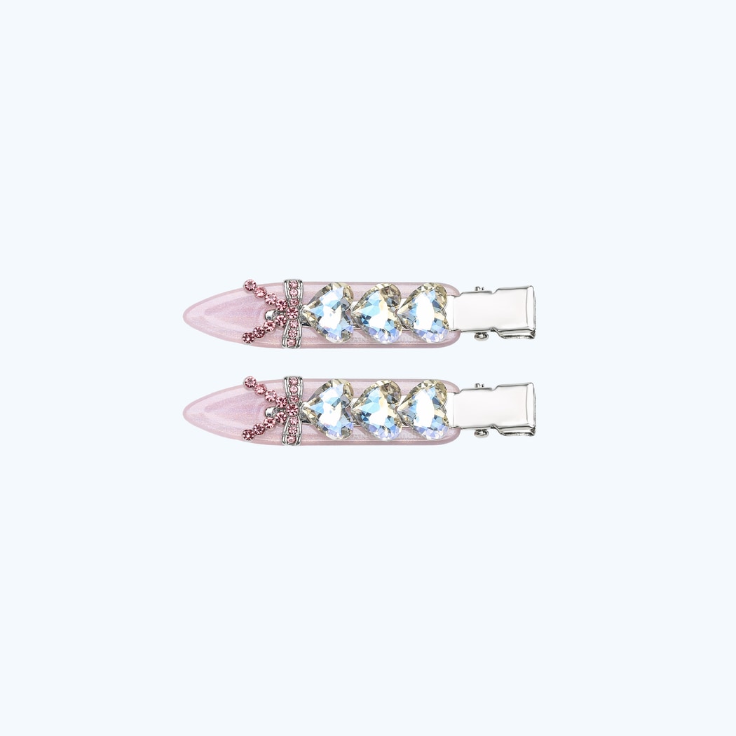 Beau - Sparkly Heart and Bow Accent Hair Clip Set