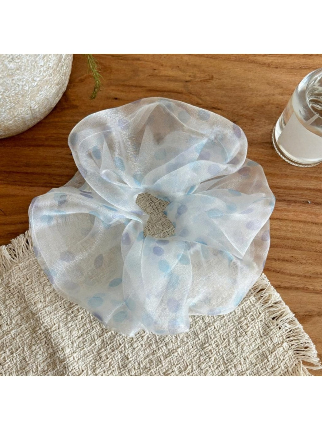 Gifty - Sheer Polka Dot Mesh Look Polyester Scrunchie