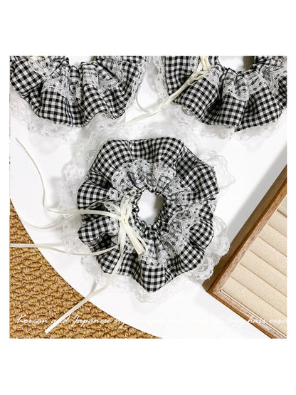 Gifty - Black White Plaid Lace Hair Ring