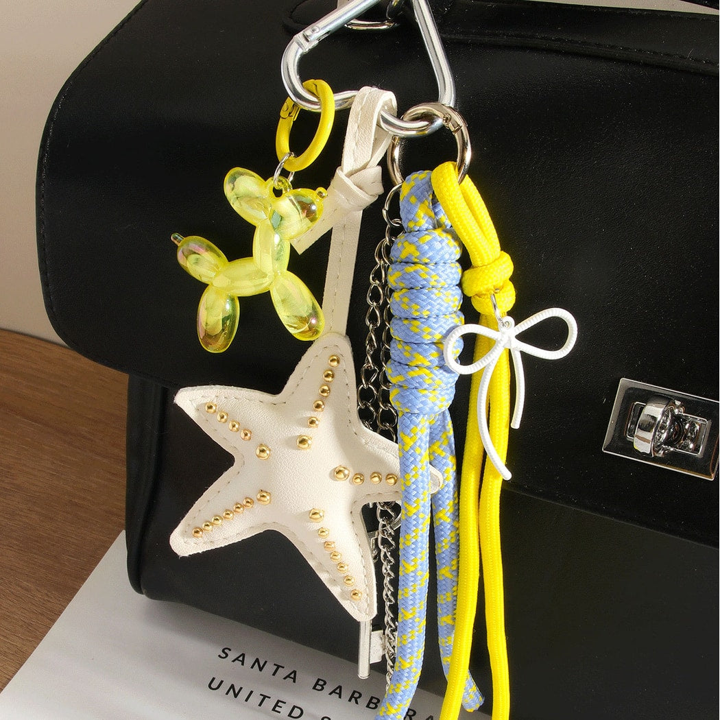 Keypus - Star Motif PU Woven Cord Bag Charm Keychain