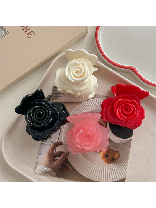 Beau - Glossy Rose Flower Acrylic Alloy Claw Clip