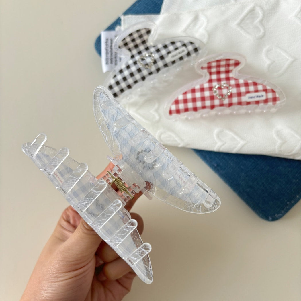 Beau - Clear Edge Gingham Heart Detail Claw Clip