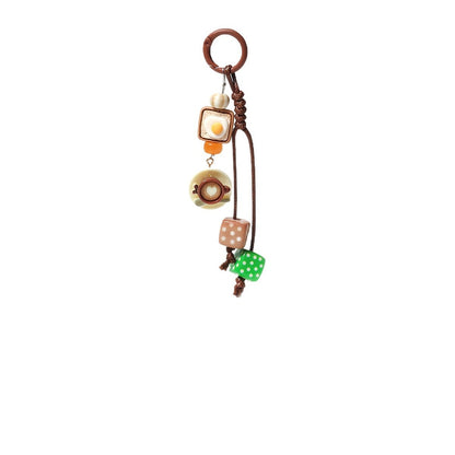 Keypus - Coffee Motif Dice Pendant Bag Charm Keychain
